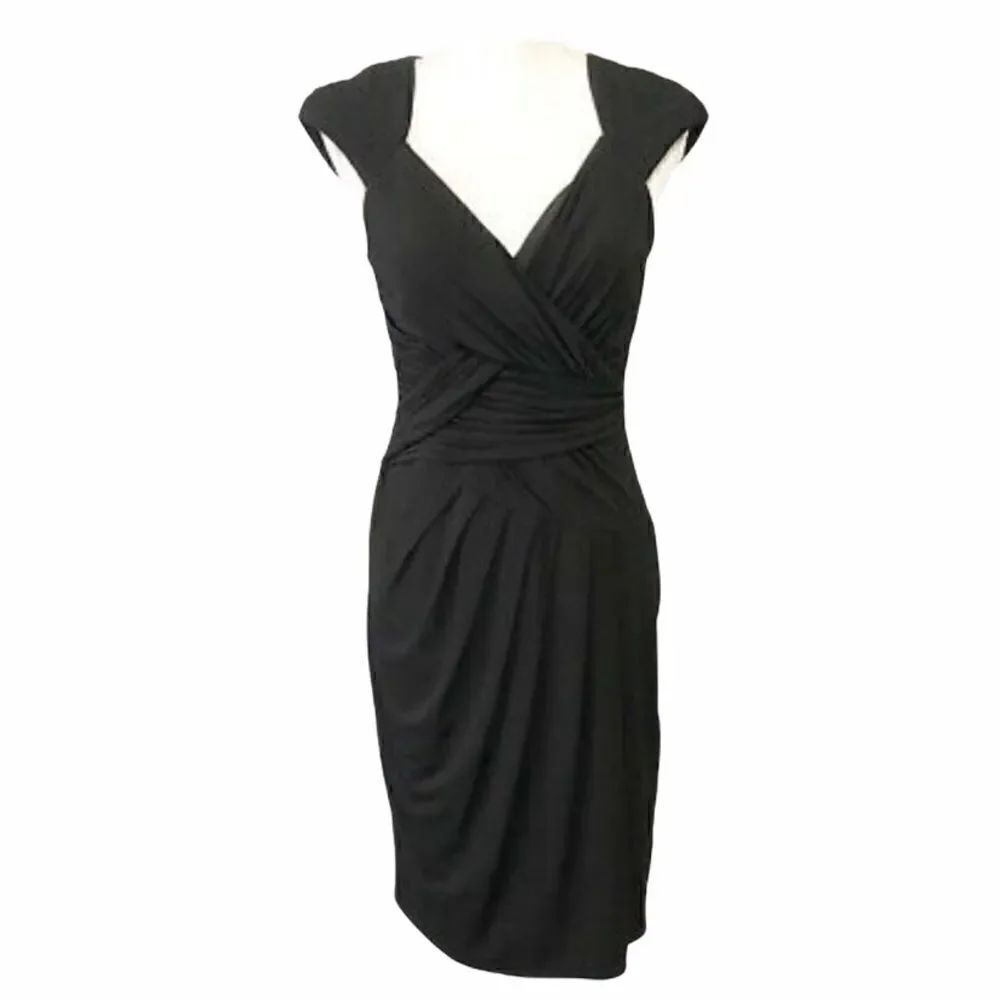 JAX Black Evening Cocktail Dress Cap Sleeve Ruched